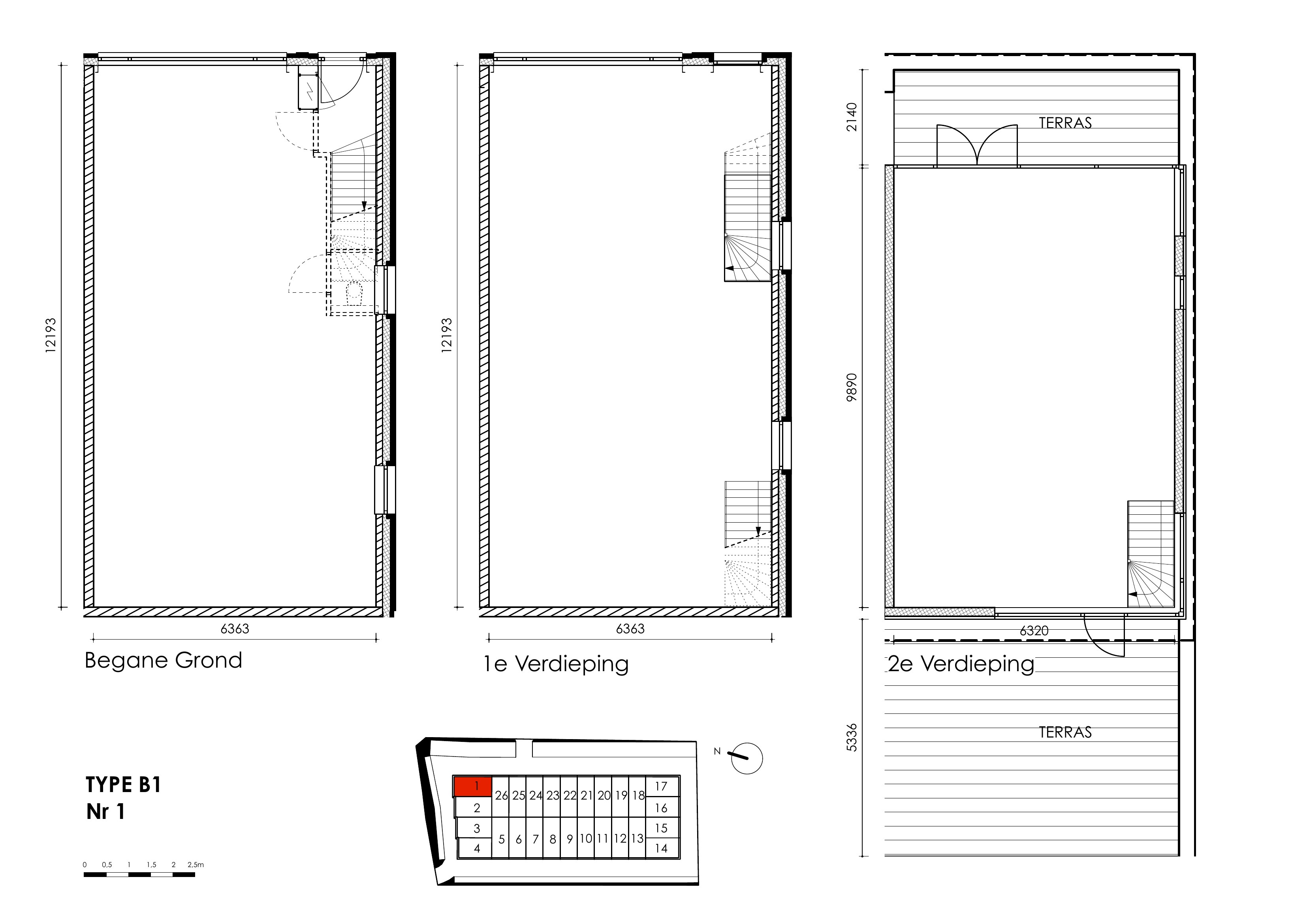 Plattegrond Unit B1 Drielaagse unit - No Limits Noordwijk, Bouwnummer 1