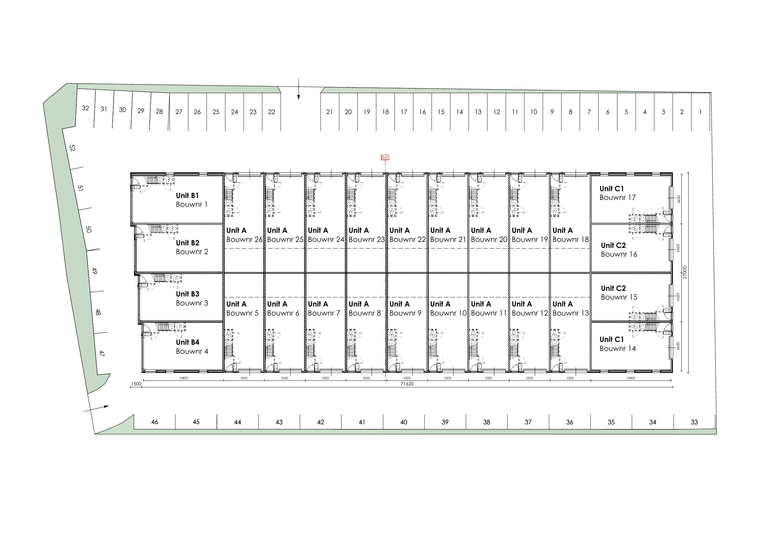 Situatietekening No Limits Noordwijk - 26 units en 52 parkeerplaatsen aan de Zwarteweg